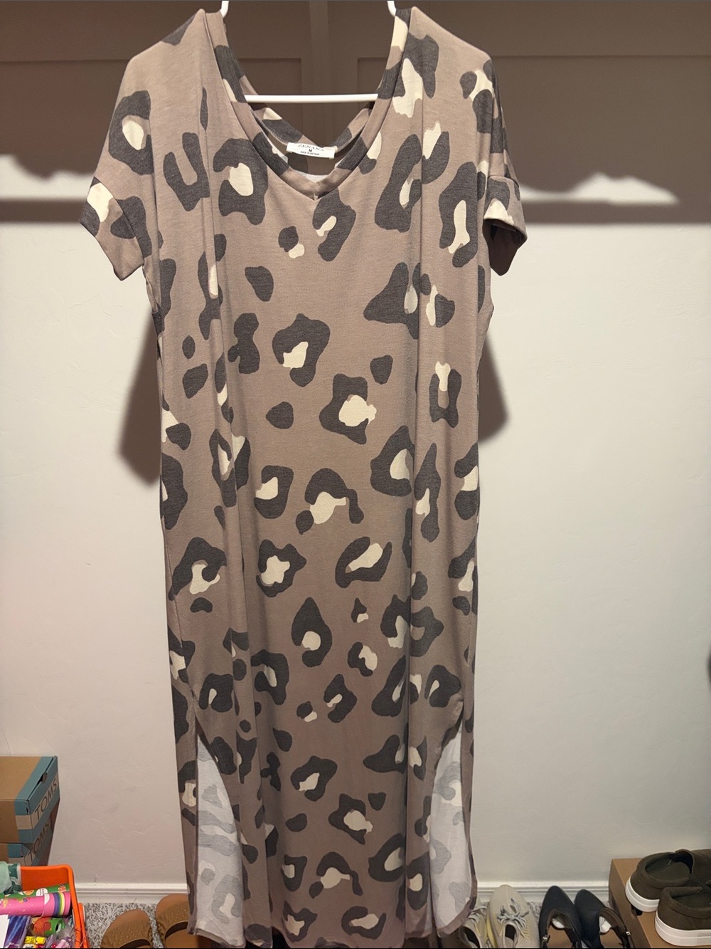 Taupe Leopard Print Maxi Dress - V-Neck Casual Style
